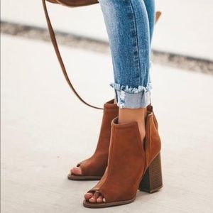 Qupid Peep Toe Heeled Bootie